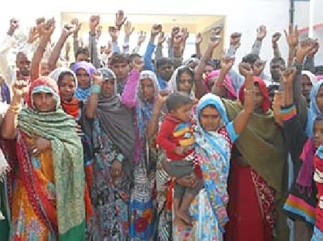 The villagers surrounded the police office